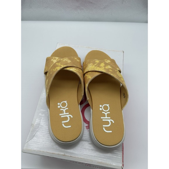 New Ryka Malin‎ Cross Band Slide Sandals Yellow Orchid Comfort Padded Size 6M - Picture 6 of 6